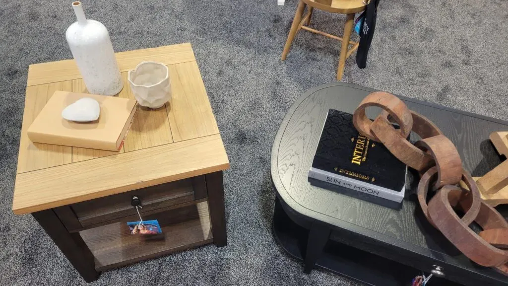 Side tables in a showroom